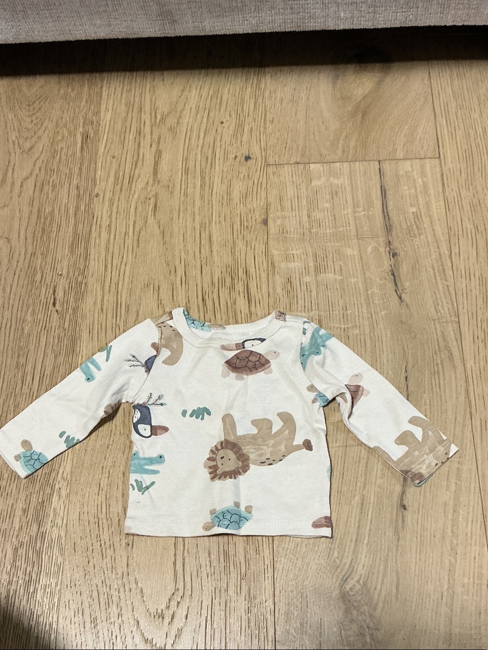 Carter's White Long-Sleeve Tee with Tan & Blue Animal Prints